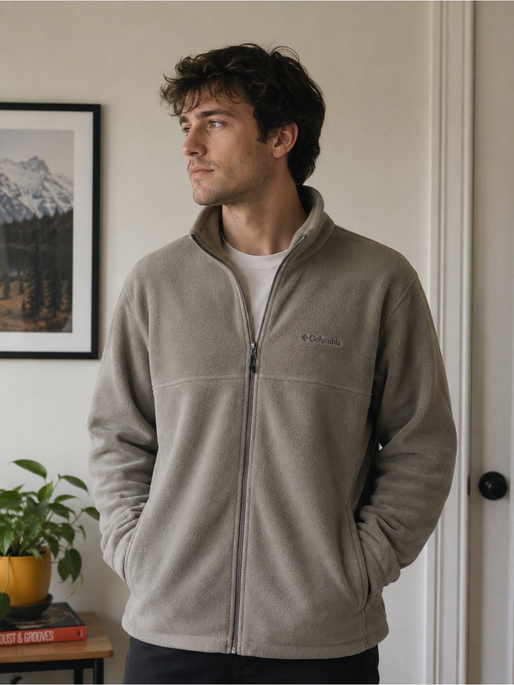 Columbia Beige Full Zip Fleece Jacket XXL Outdoor Cozy Neutral Layer
